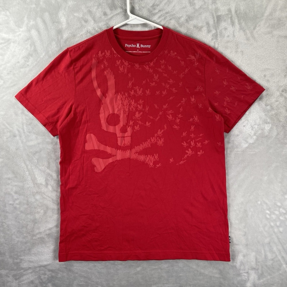 Psycho Bunny T-Shirt men's 5 Medium Graphic Print Crew Neck Short Sleeve Red